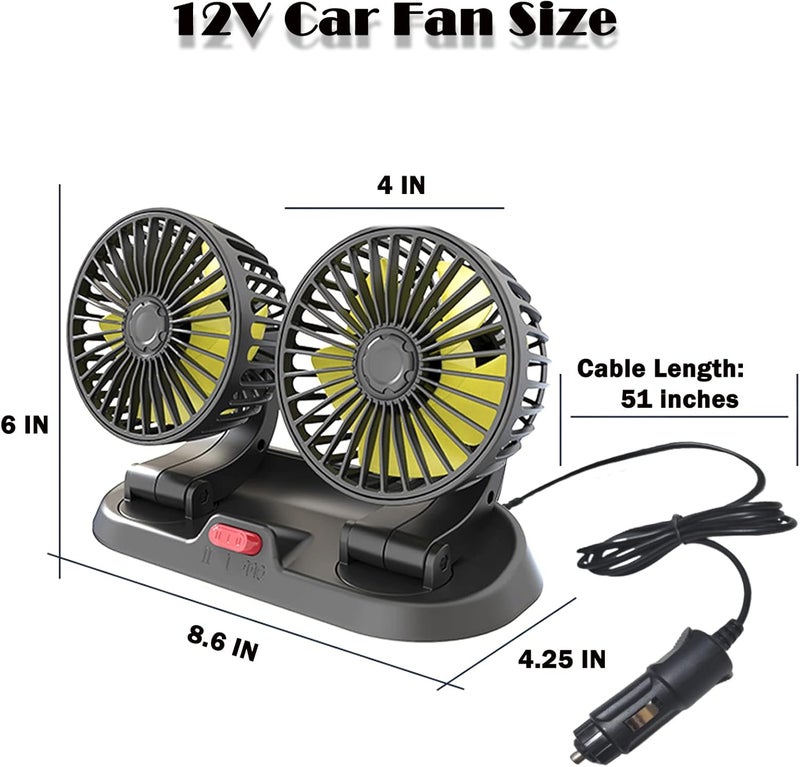 MICLSRS 12 Volt Dual-Head Car Fan，Dashboard Fan for Car, 360 Degrees Rotatable, Powerful Cooling Solution for Car Vehicle SUV RV (Cigarette Lighter Powered) - Image 4